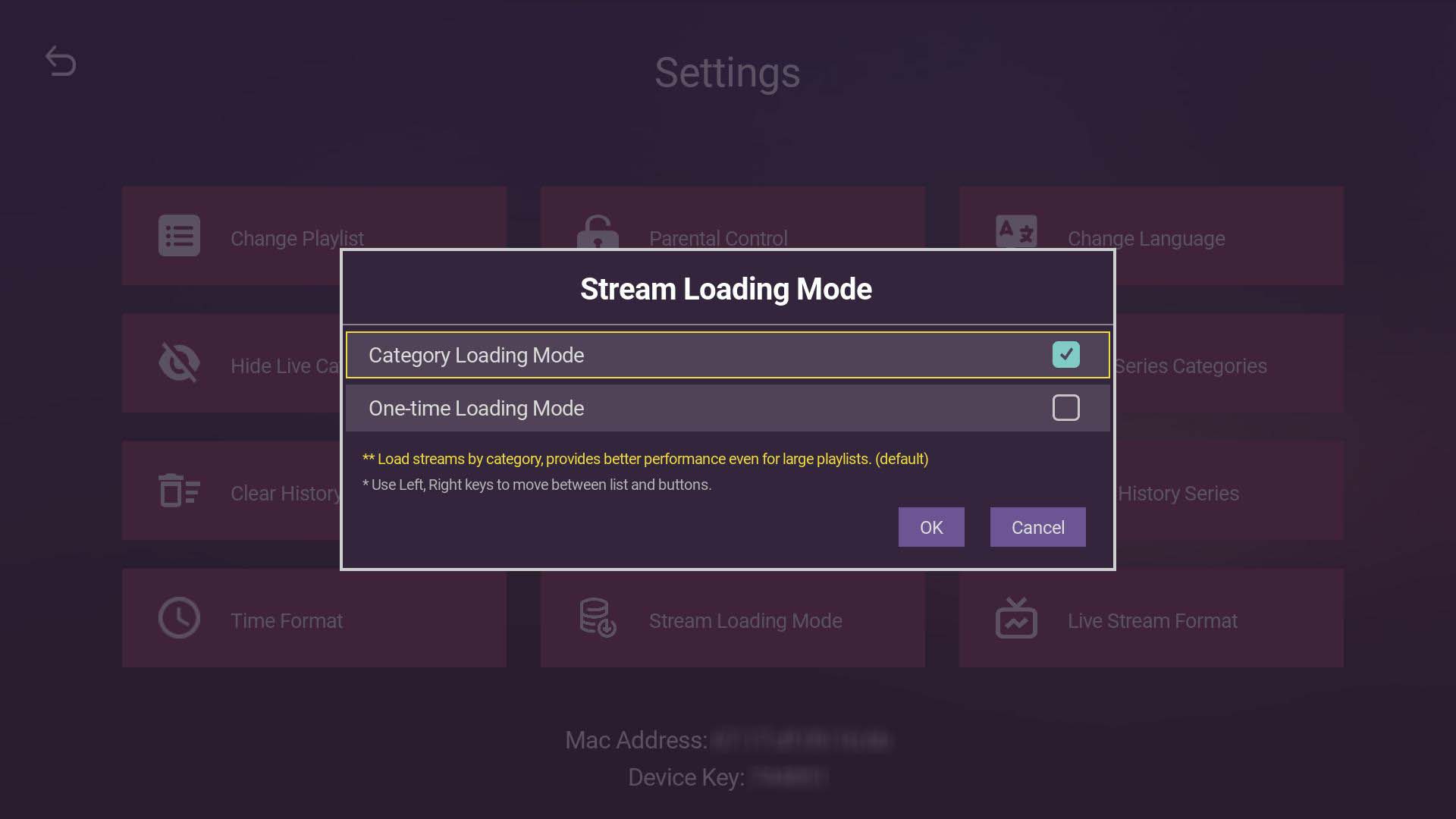 Stream Loading Mode Options